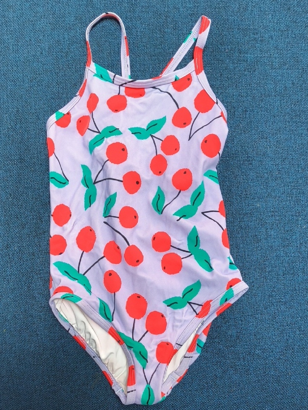 Hanna Andersson Lilac Cherry Print Girls' Swimsuit with Red Accents